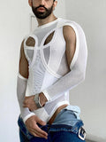 Mens Mesh Hollow Vest Long Sleeve Bodysuit Set SKUI71589