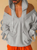 Mens Cutout Off Shoulder Hooded Sweatshirt SKUI63128