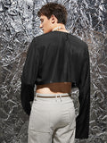 Mens 2-Belts Front Long Sleeve Cropped Blazer SKUJ46909