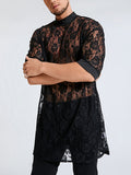 Men's Lace Flower Patchwork Sleeve Top T-Shirts SKUG86839