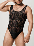 Men's Sexy Lace Floral Sleeveless Bodysuit SKUH43512